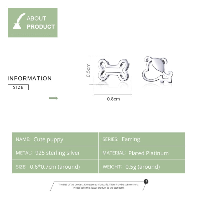 Dog bone stud earrings in sterling silver shown with size diagram accents