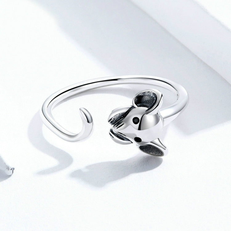 Silver mouse open ring with circular band and inset CZ-like accents