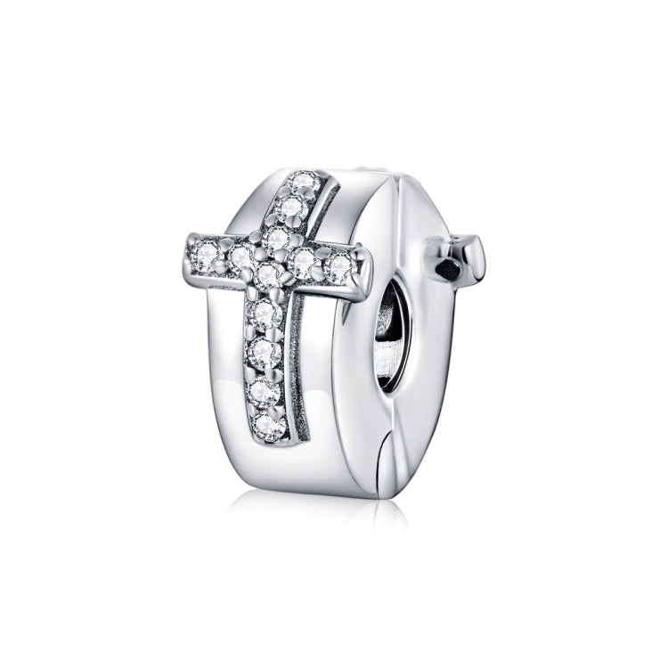 S925 sterling silver cross charm bead with clear stones