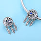 Set of dreamcatcher bead charms with blue centers and silver feather dangles