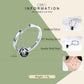 Info graphic for sterling silver open ring with black pearl charm and chain, 1.7g weight