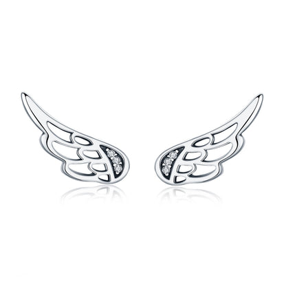 Sterling silver wing stud earrings with crystal accents
