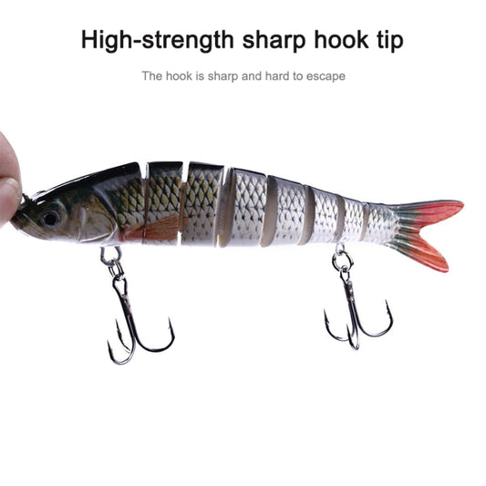Dark gray and white segmented fish hard lure with two treble hooks