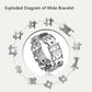 Wide multifunction tool bracelet exploded view, silver-tone components