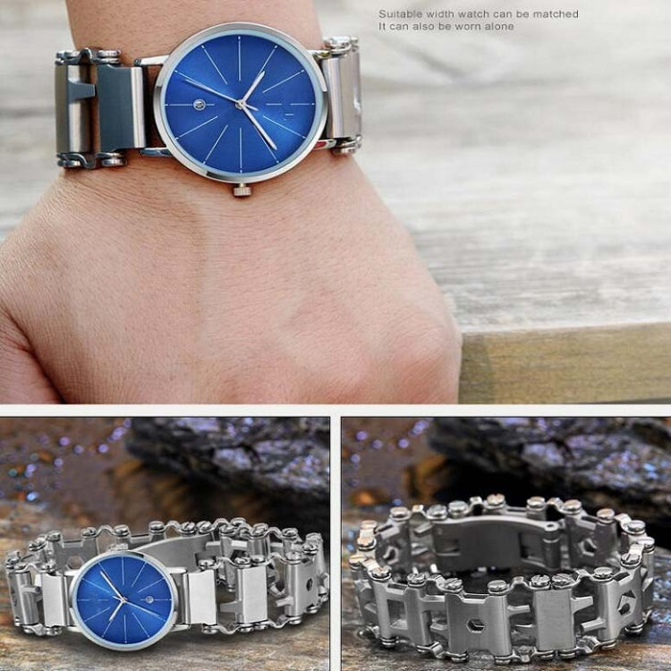 Men's wrist bracelet with blue dial watch and silver-tone tool links