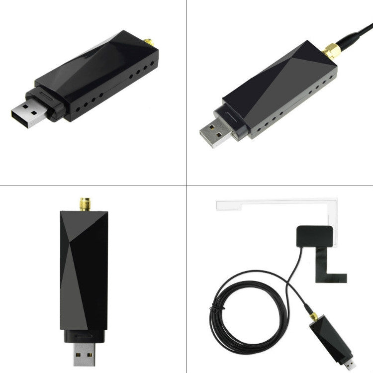 USB DAB radio tuner kit with tuner dongle, USB connector, and cable