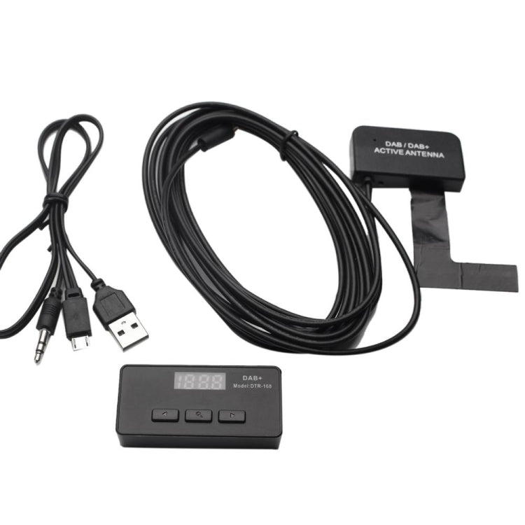 Car DAB+ receiver box with active antenna module, USB and 3.5mm cable connections