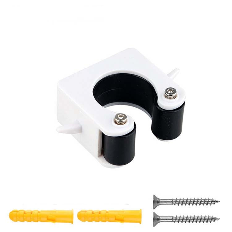 White bicycle wall-mount parking buckle with black holders, plus yellow anchors and screws