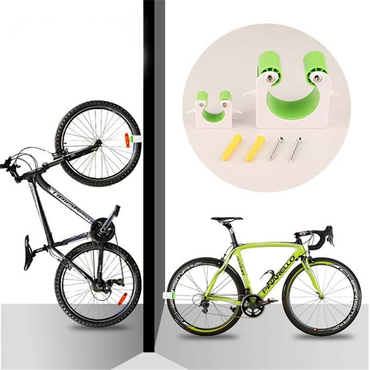Green bicycle wall-mount parking buckle with included mounting screws and anchors