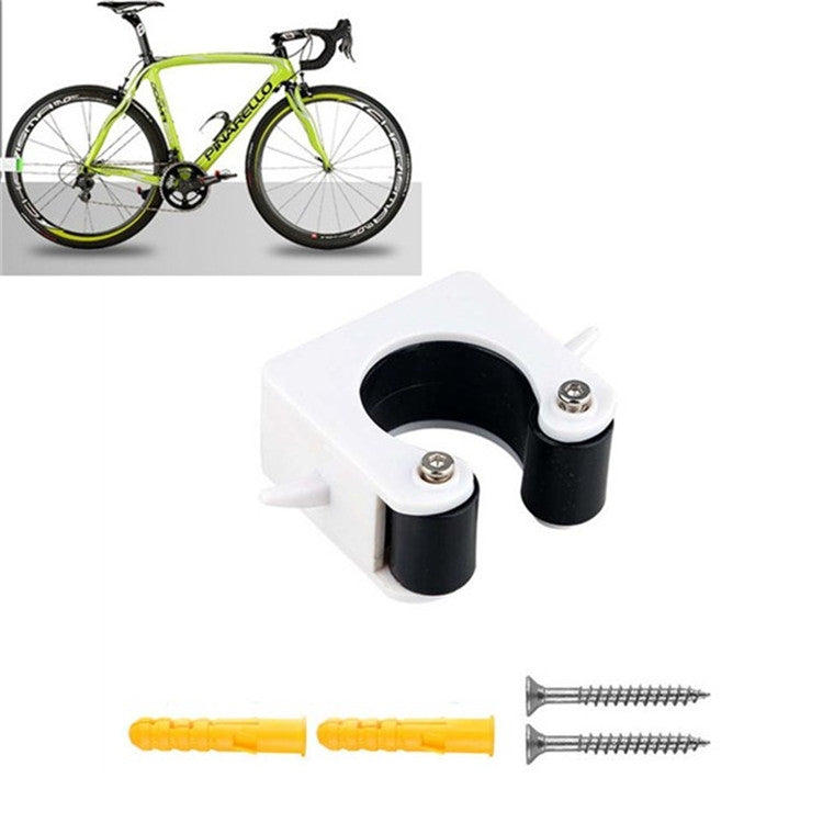 White wall-mount bicycle parking buckle with black U-shaped fork holders