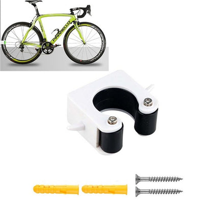 White wall-mount bicycle parking buckle with black U-shaped fork holders