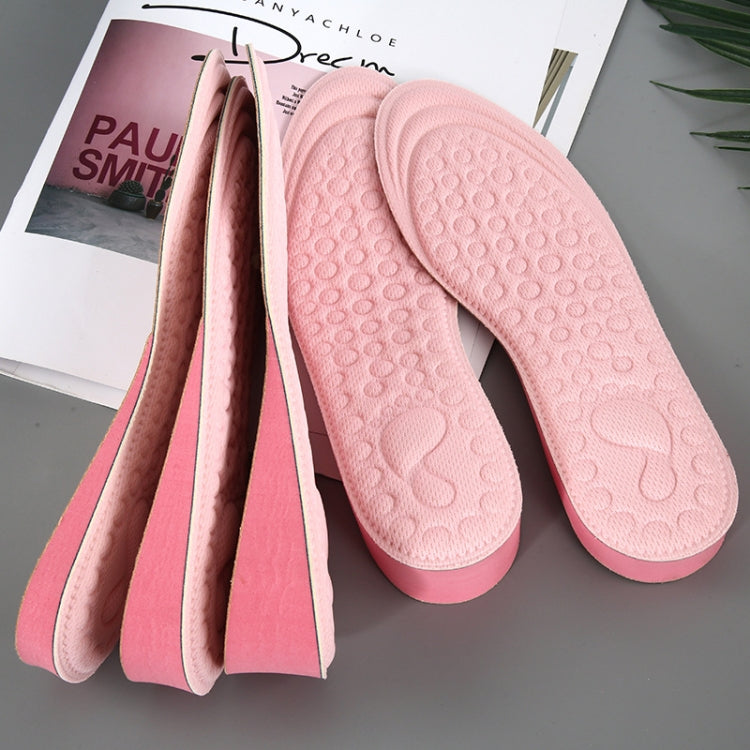 Pink EVA heightening shoe insoles, textured footbed and full pad for added lift.