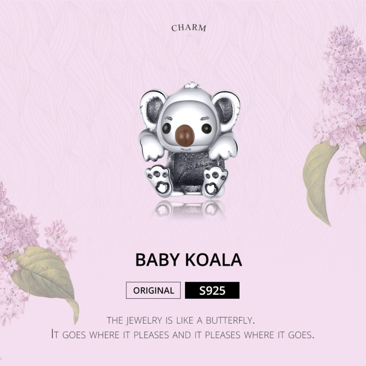 Enamel baby koala charm bead in silver with brown nose and cute paw details