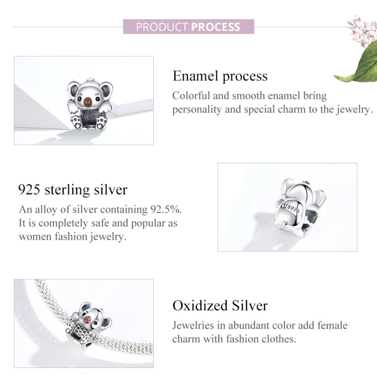 Baby koala charm bead made of silver with enamel accents and oxidized texture