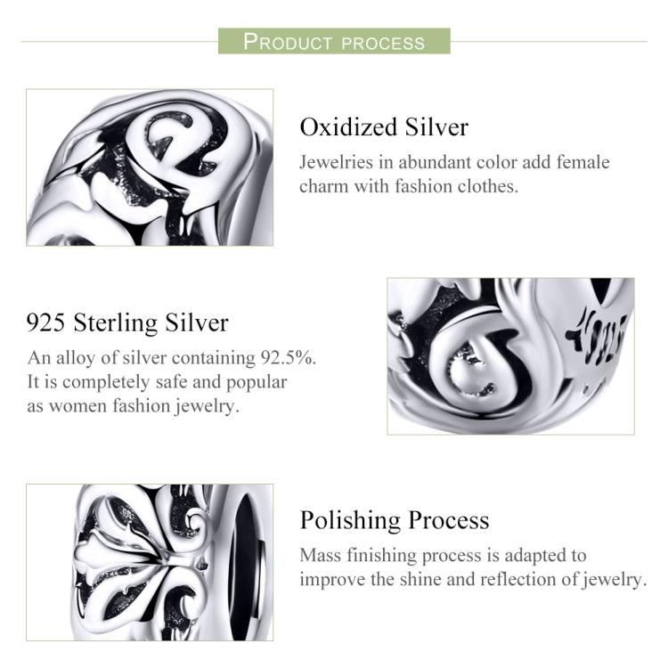Sterling silver oxidized flower swirls bead charm close-up