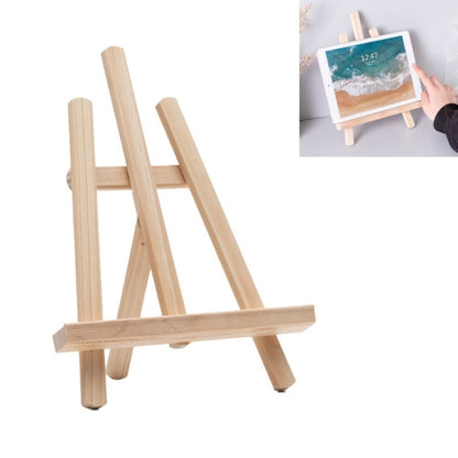 Folding wooden tabletop phone and tablet easel stand with front crossbar