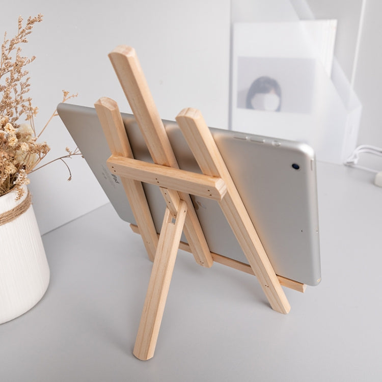Wood A-frame desktop easel stand with angled legs for holding a tablet