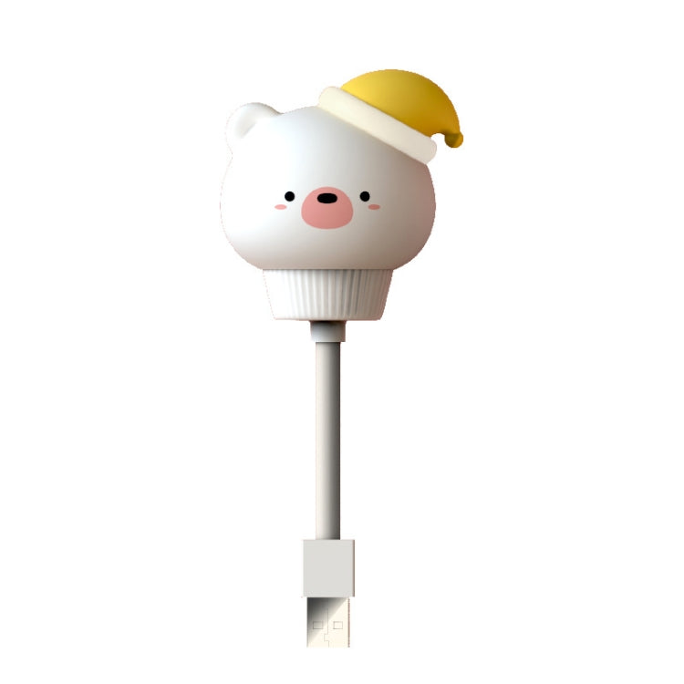 Cute bear LED night light, white body with yellow cap and USB plug