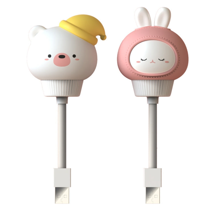 Set of two animal LED night lights: bear with yellow cap and pink rabbit