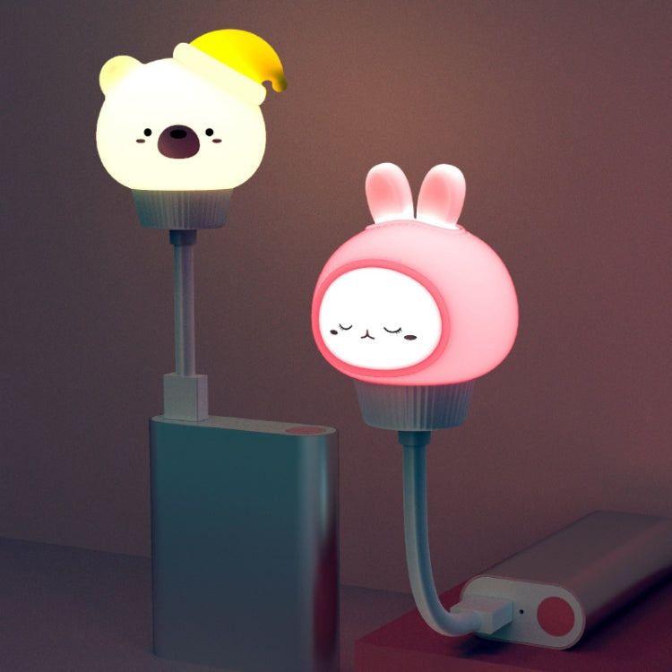 Glowing animal LED night lights: bear with yellow cap and pink bunny