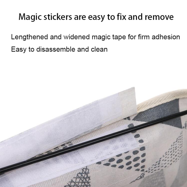 Hanging storage bag with magic-tape closure strip along the top edge