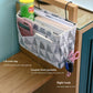 Hanging storage organizer with double front pockets, side mesh pouch, and hooks