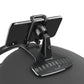 Car phone holder on dashboard with adjustable cradle and temporary number plate strip