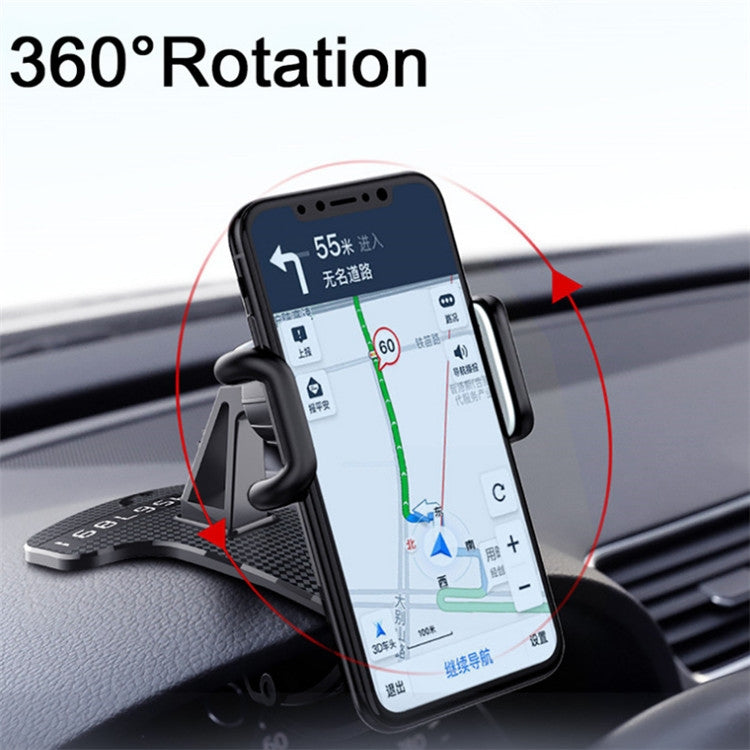 Car phone holder with rotatable mount holding a smartphone on the dashboard
