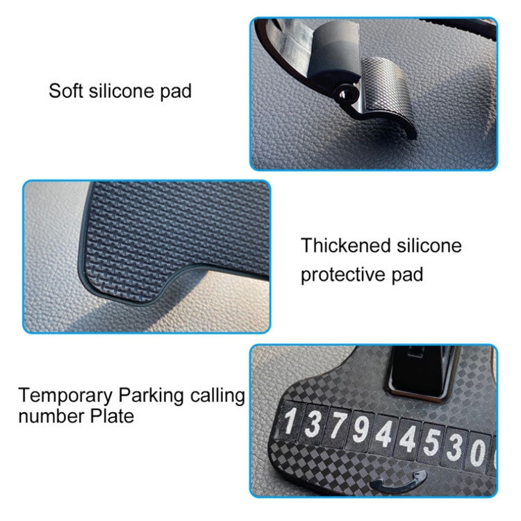 Car phone holder with soft silicone protective pads and temporary number plate slot