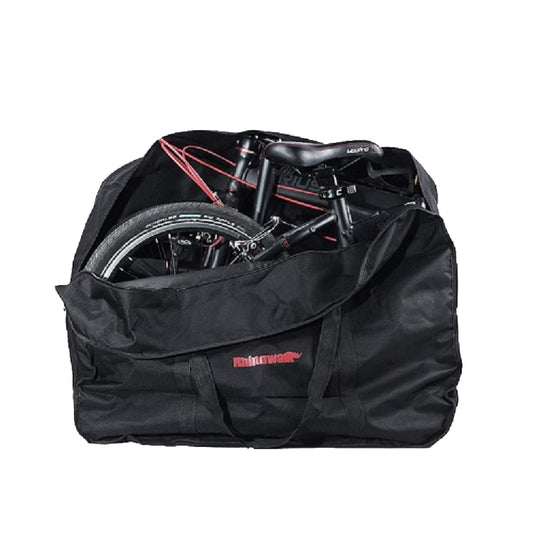 Black 20-inch folding electric bike carrying bag with zipper and carry straps