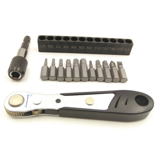 36-tooth mini ratchet wrench with multi-size bit bar and socket bits