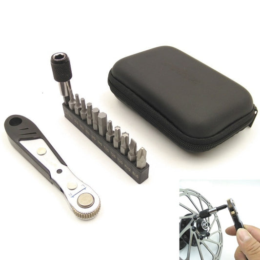 Mini ratchet wrench tool set with bit holder and zippered carrying case