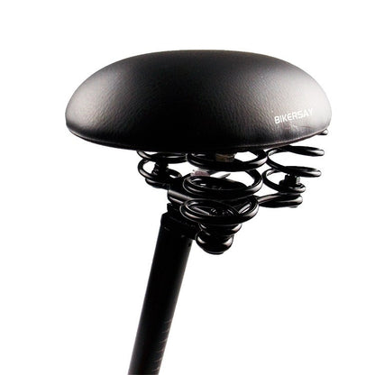 Black bicycle spring shock saddle cushion with coiled springs and BIKERSAY logo
