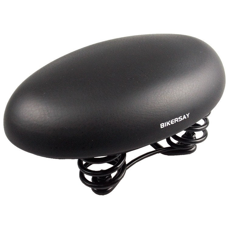 Black bicycle saddle cushion with coiled spring suspension under the seat