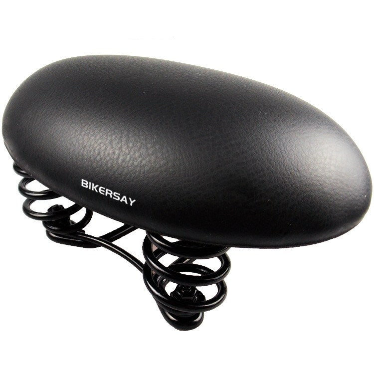 Black BIKERSAY bicycle saddle cushion with visible coiled springs beneath