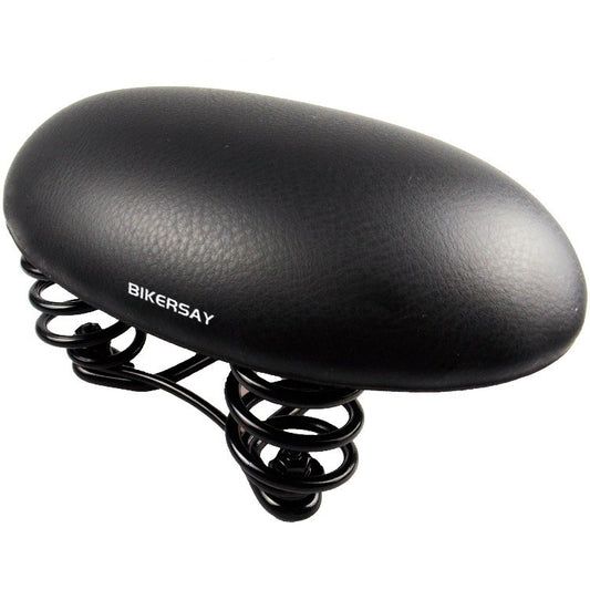 Black BIKERSAY bicycle saddle cushion with visible coiled springs beneath