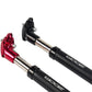 Hydraulic suspension seatposts, black and red with metal shafts and end cap logos