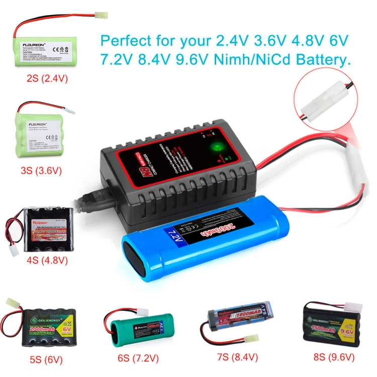 Compact NiMH battery charger with multiple battery packs and connector wires