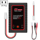 NiMH battery charger with US plug, black case, red indicator, and wiring leads