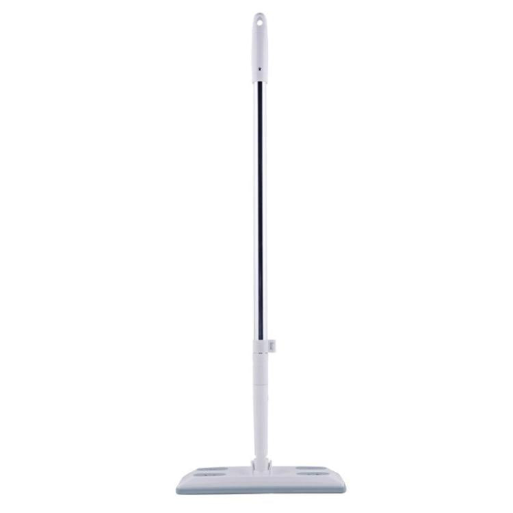 Small flat dust removal mop with white handle and rectangular base pad