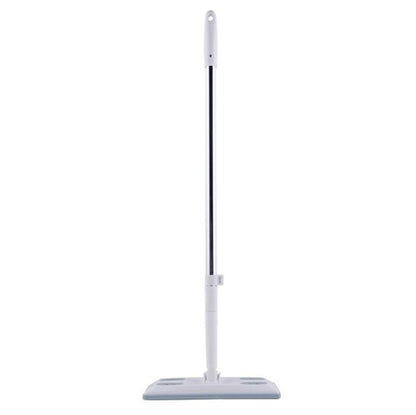 Small flat dust removal mop with white handle and rectangular base pad