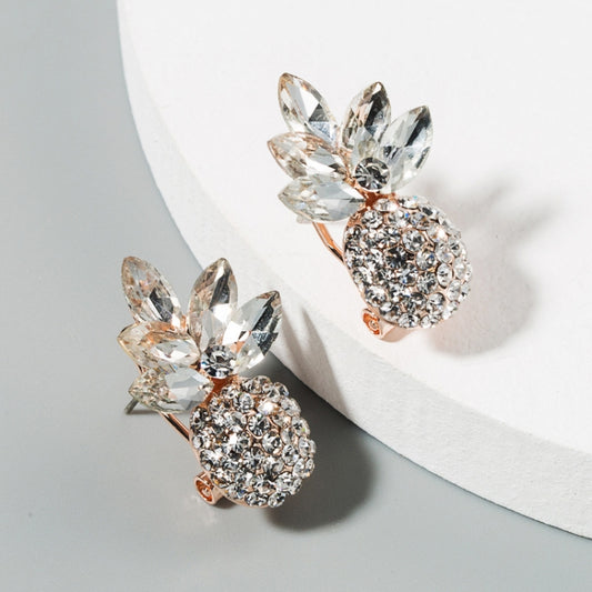 Rhinestone pineapple drop earrings with clear crystals and silver-tone settings