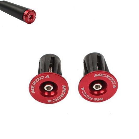Red MEROCA handlebar end plug set with black expansion lock bar caps