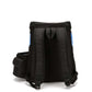Black pet carrier backpack with mesh panels, padded straps, and rear view