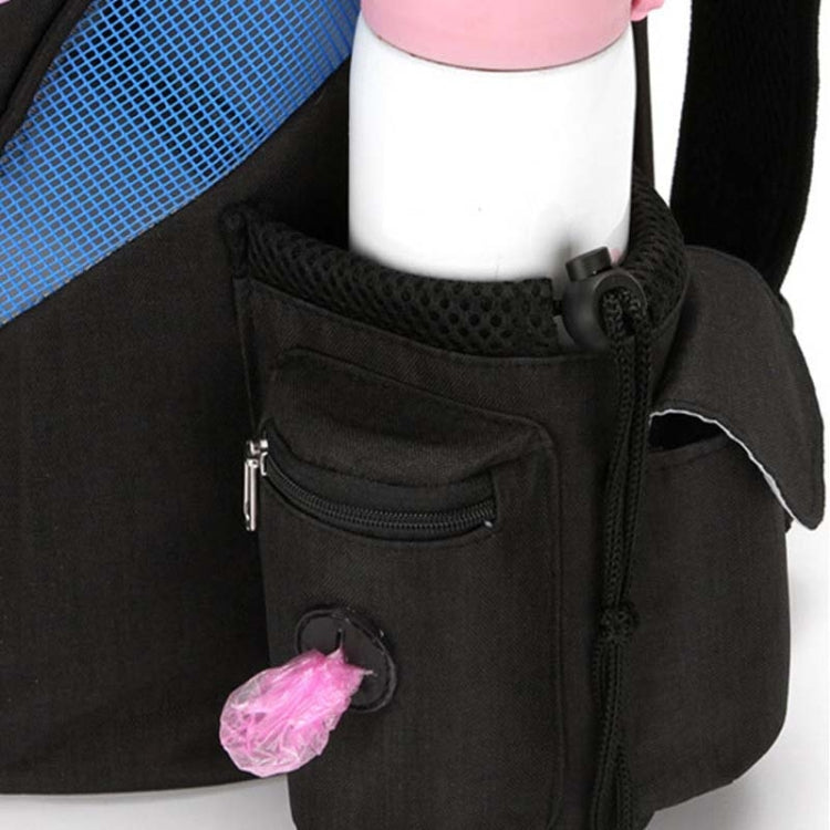 Black pet carrier backpack with front zip pocket and attached side storage pouch