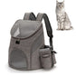 Gray pet carrier backpack with front mesh door and side storage pouch