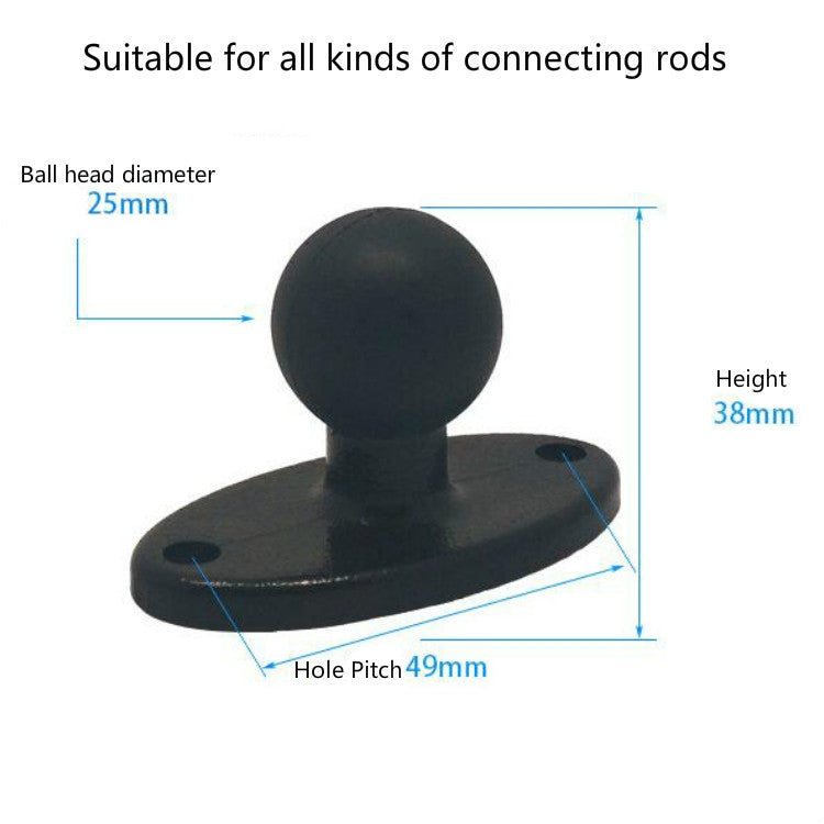 Black ball-head bracket adapter with round base plate and two side mounting holes