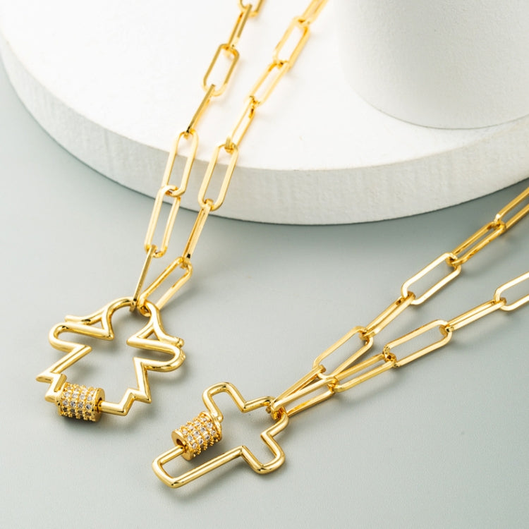 Gold-tone cross pendant necklace featuring two cross pendants with zircon bands, link chain