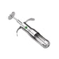 Stainless steel date pitting device with green coring tip and curved handles