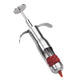 Stainless steel date pitting device with red coring tip and curved handles